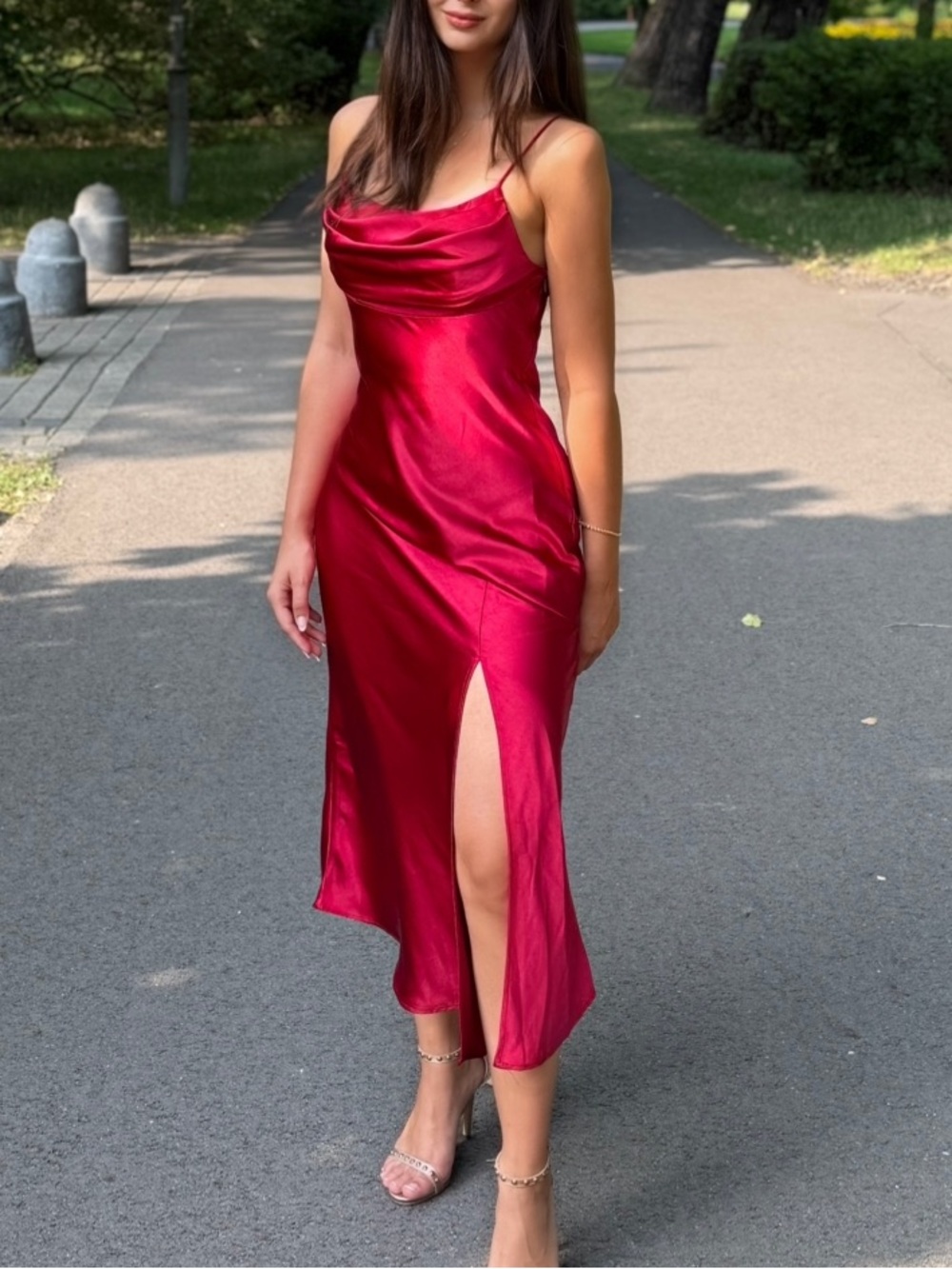 Well Versed Pleated Bust Front Split Dress Wine